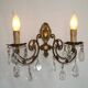 French Vintage Double Bronze & Crystal Wall Light - Stylized Dolphin Detail