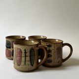 Set of 4 glazed ceramic coffee cups, circa 1970