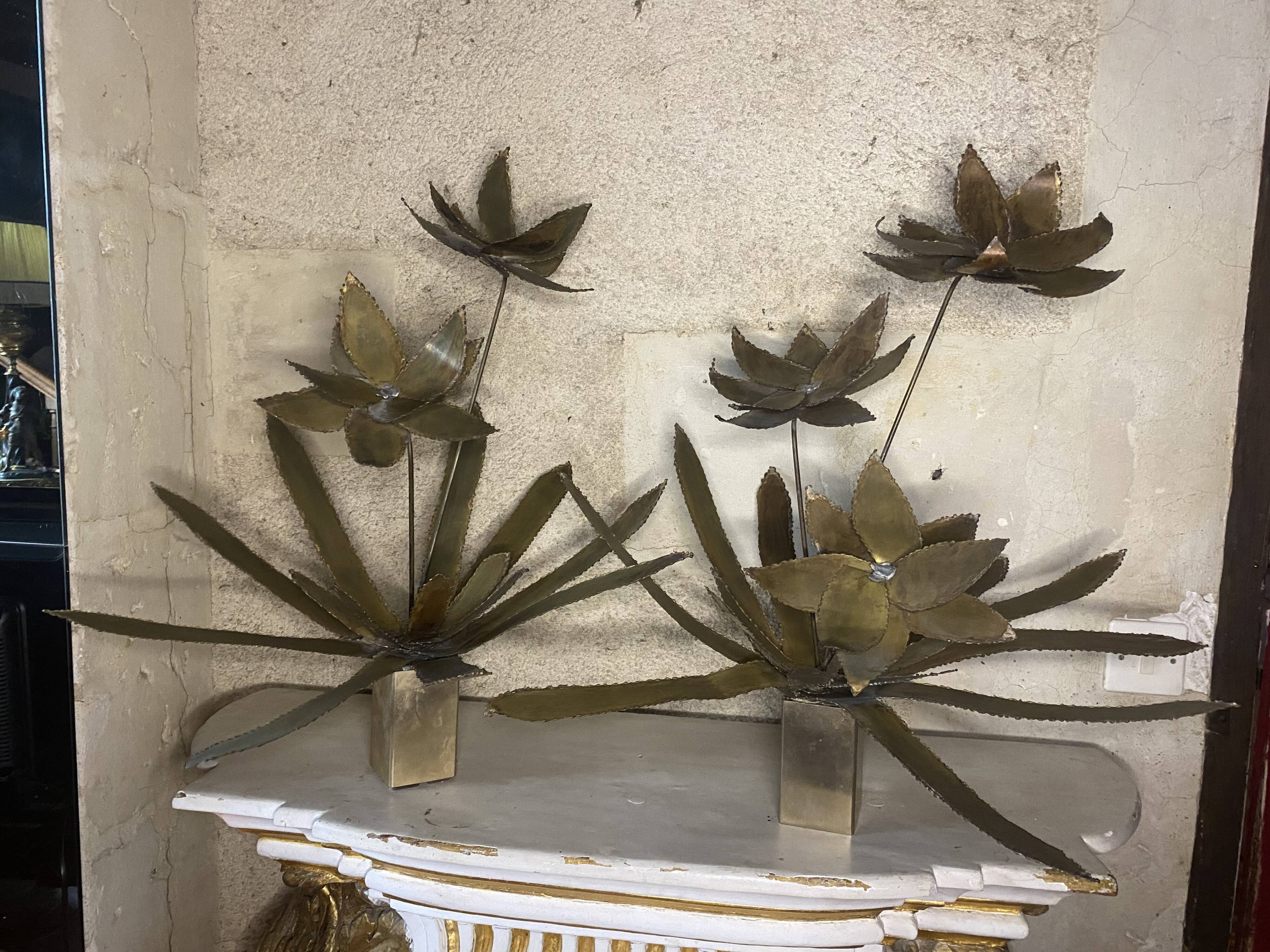 Pair of brass flower bouquets 1970