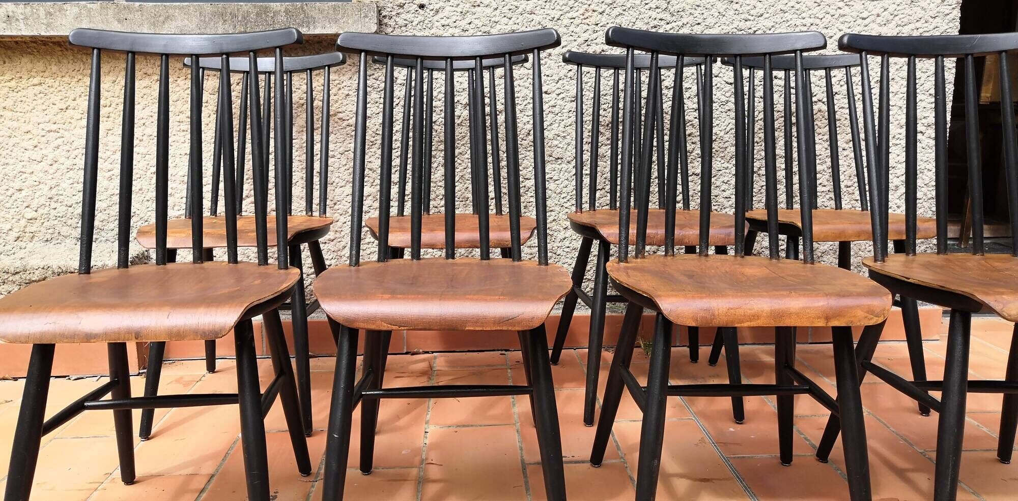 Set of 8 scandinavian chairs fanett Illmari Tapiovaara 1960