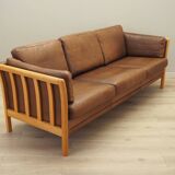 Brown leather sofa, Danish design, 1970s, production: Denmark