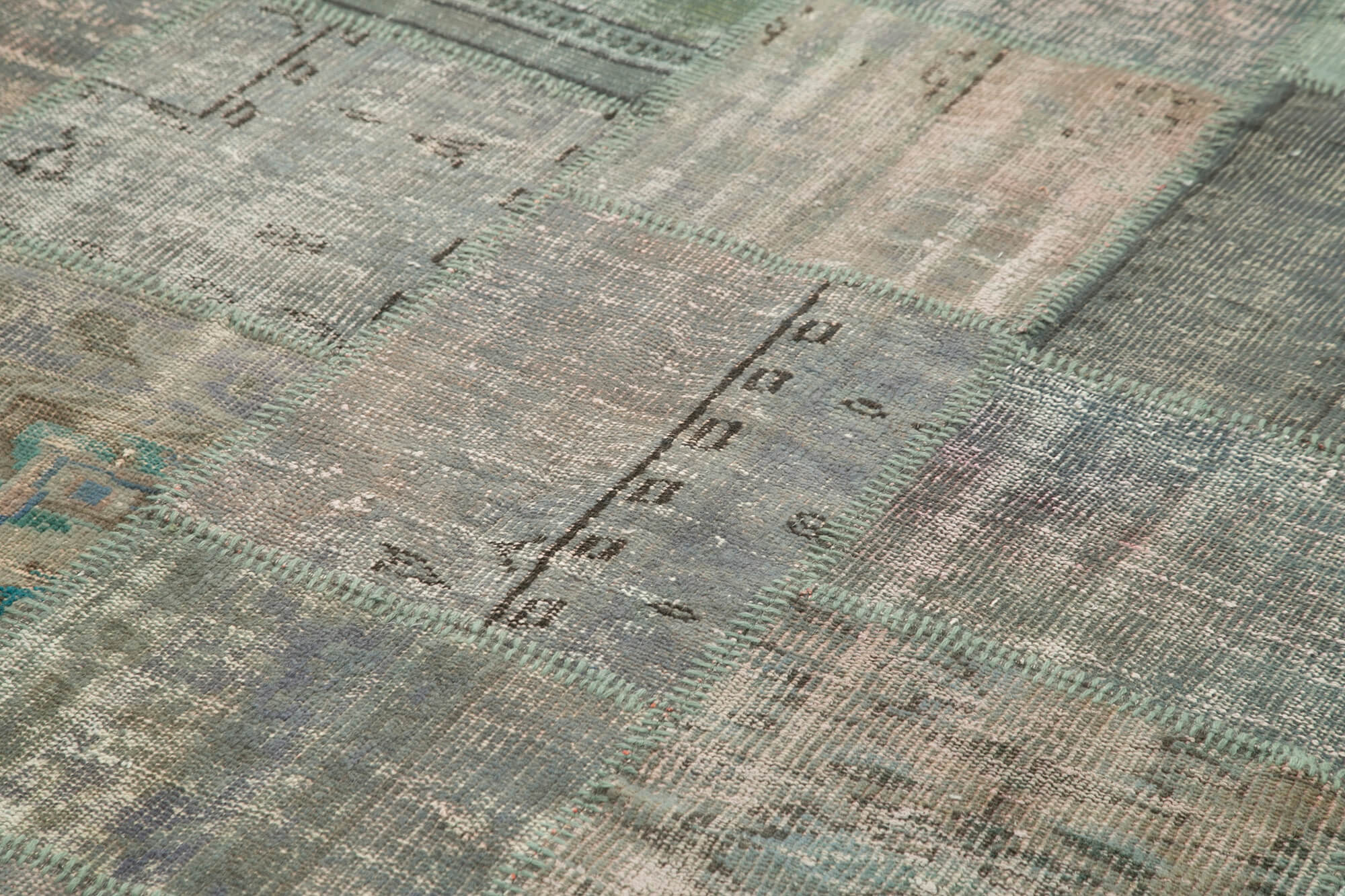 Handmade anatolian overdyed 197 cm x 298 cm grey patchwork carpet