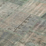 Handmade anatolian overdyed 197 cm x 298 cm grey patchwork carpet