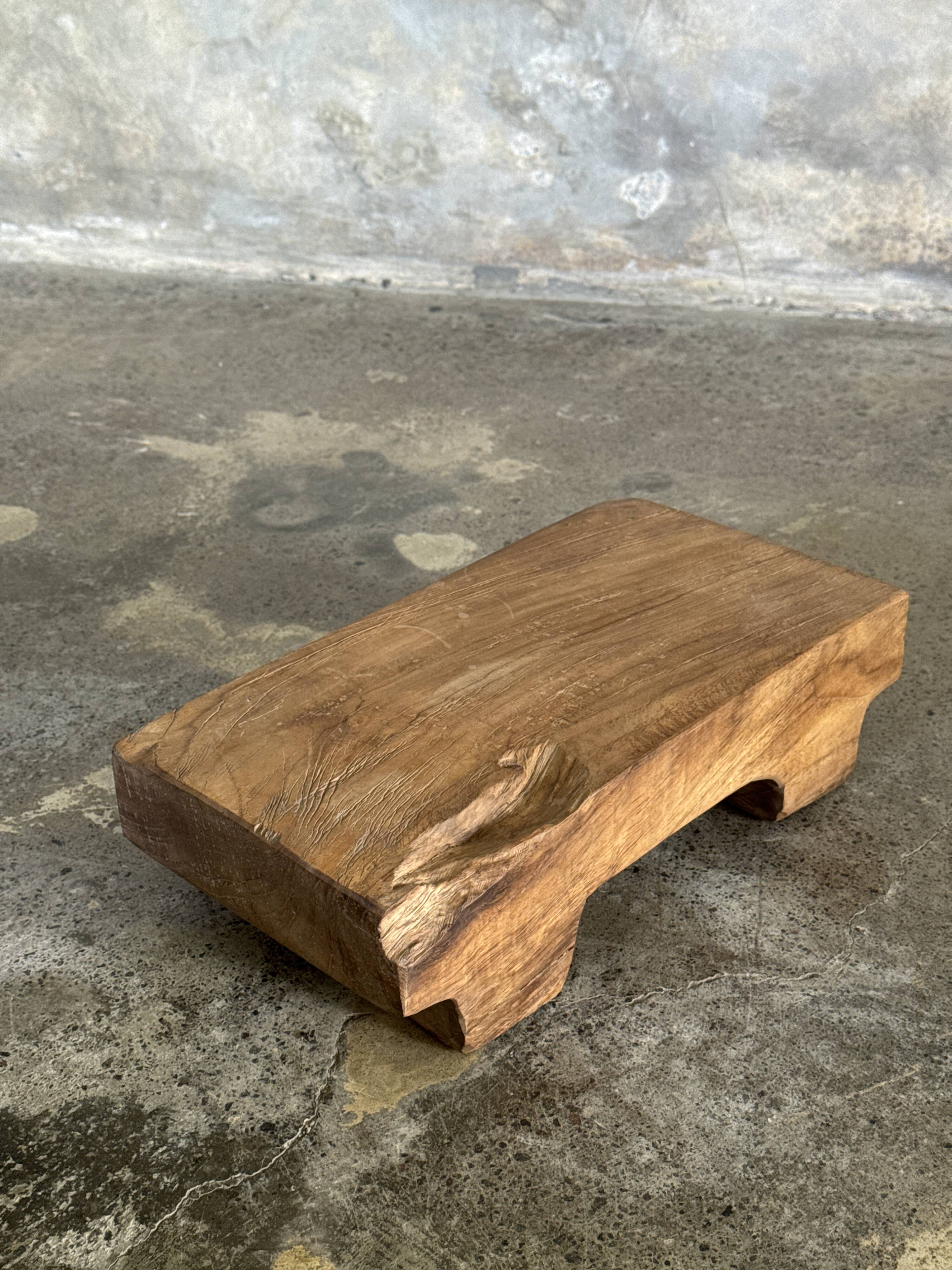 Small stool, accent stool in solid blond teak wabi-sabi L30 W8.5 H6.