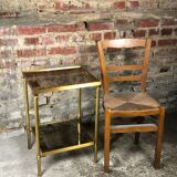 70'S vintage glass and brass sofa tip / side table
