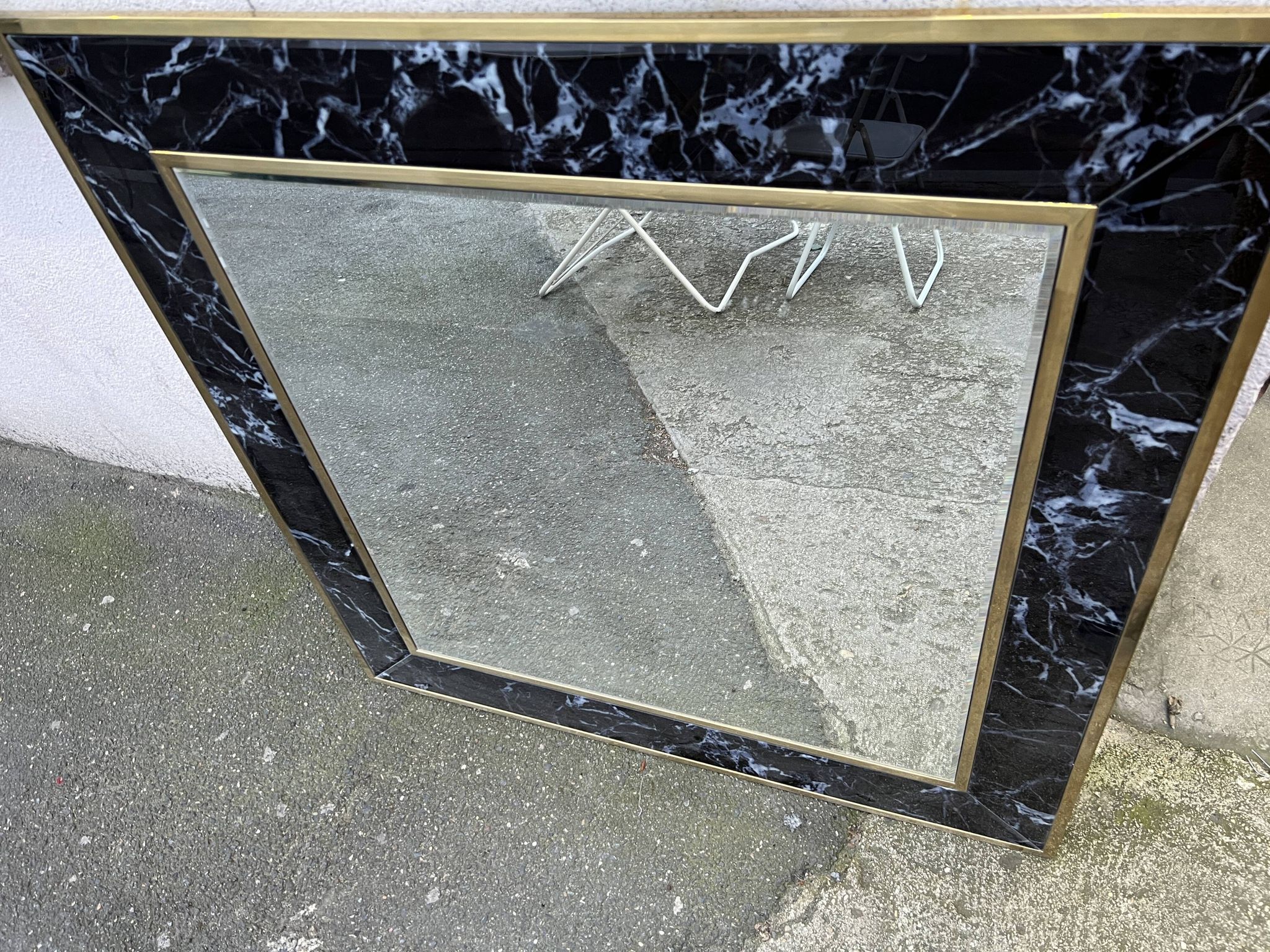 Mirror in brass and white veined black marble from the 70s