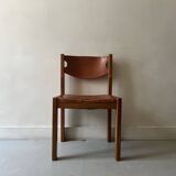 Chaise en bois d'orme et cuir camel Maison Regain, design France