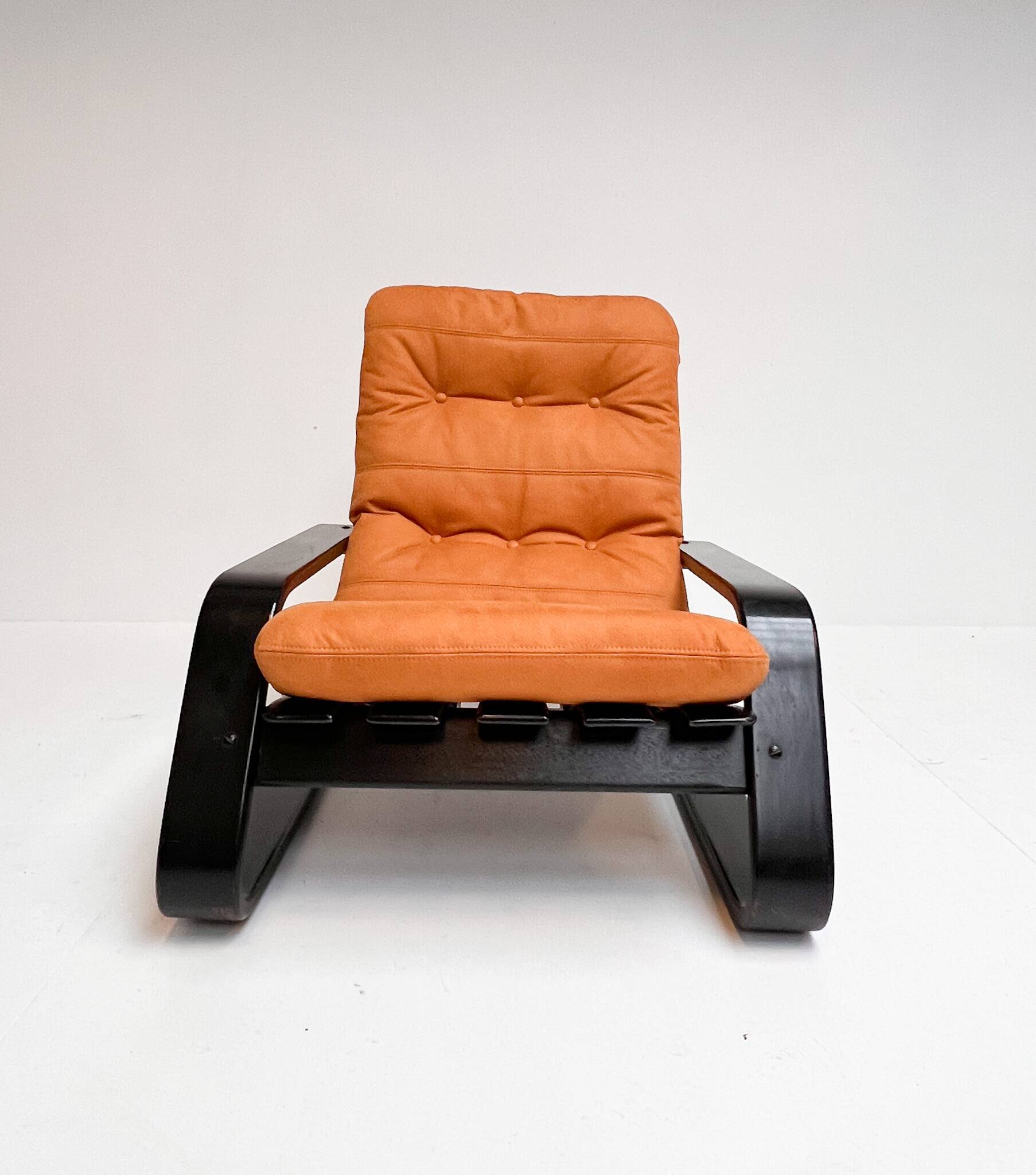 Reupholstered cognac coloured lounge chair, 1960s