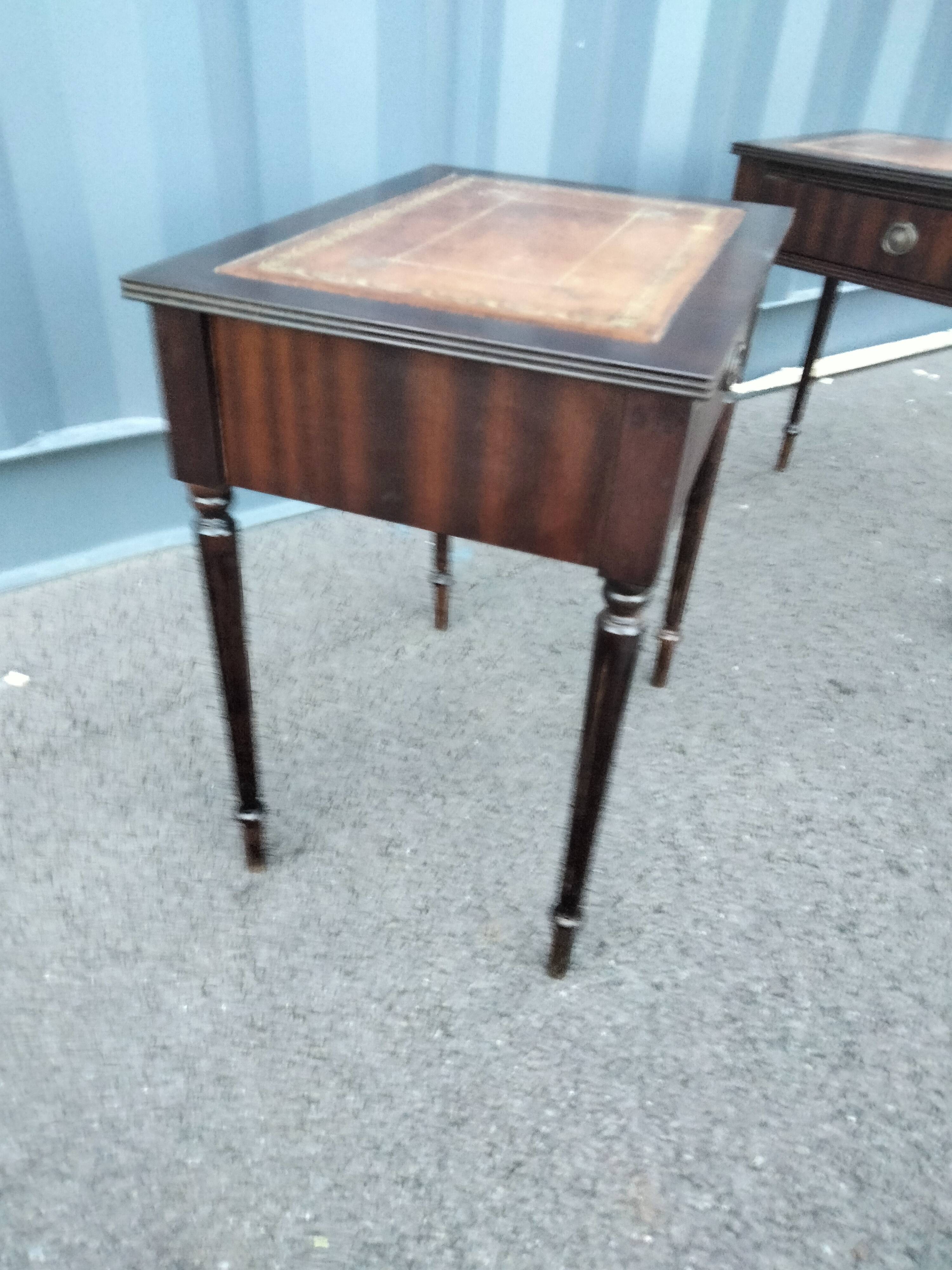 Pair of bedside tables side tables old leather top style louis xvi
