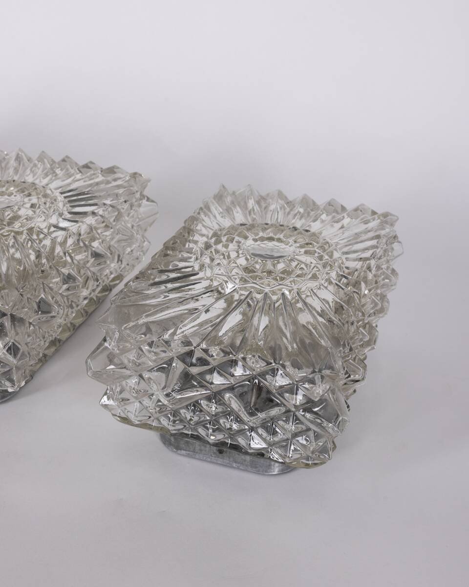 Vintage Worked Glass Wall Lamps, 1970s, Set of 3