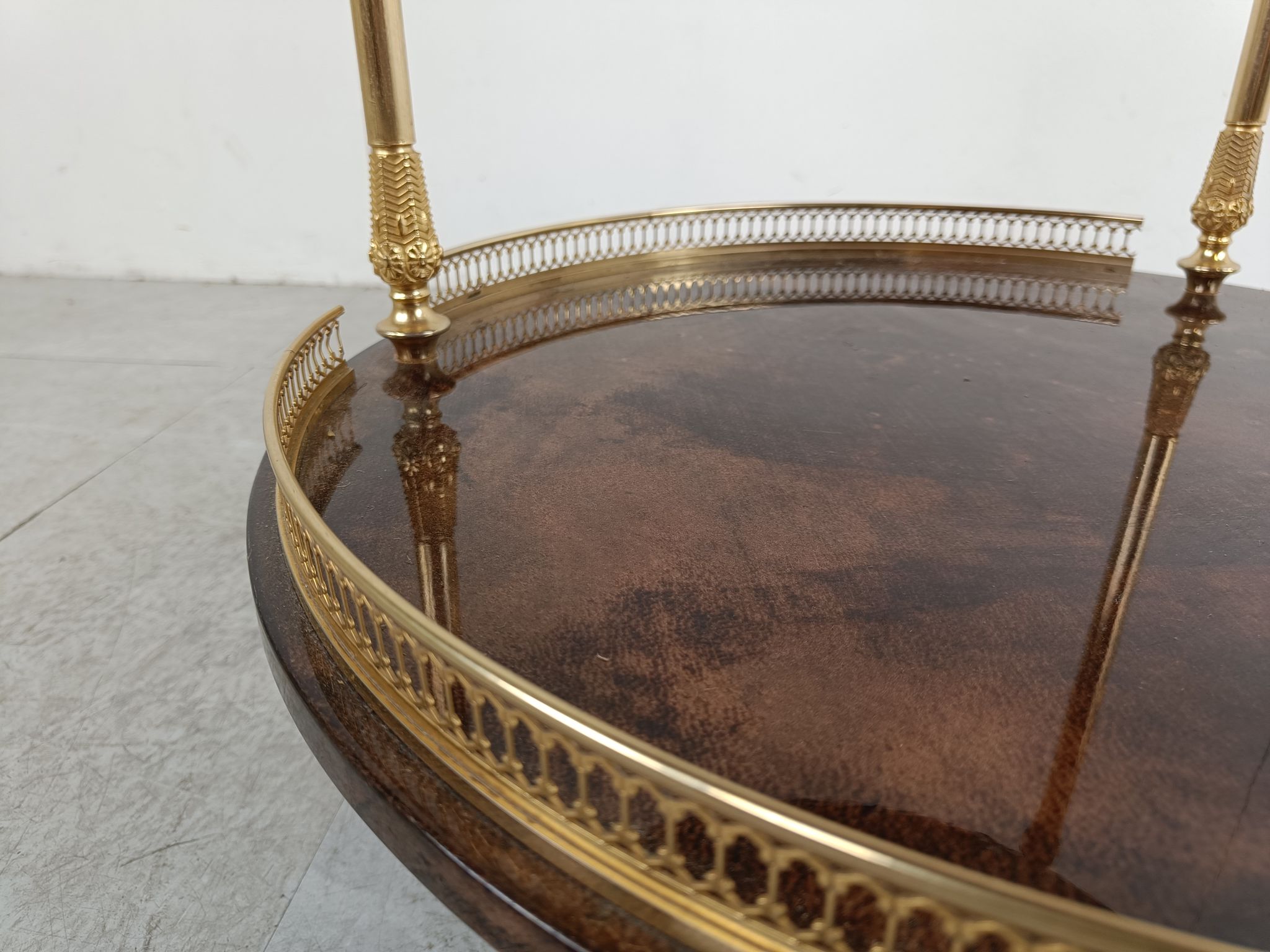 Italian goatskin and parchment serving bar cart