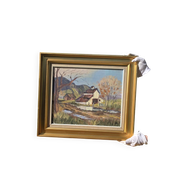 Vintage Oil Landscape Painting - Impasto Barn Scene