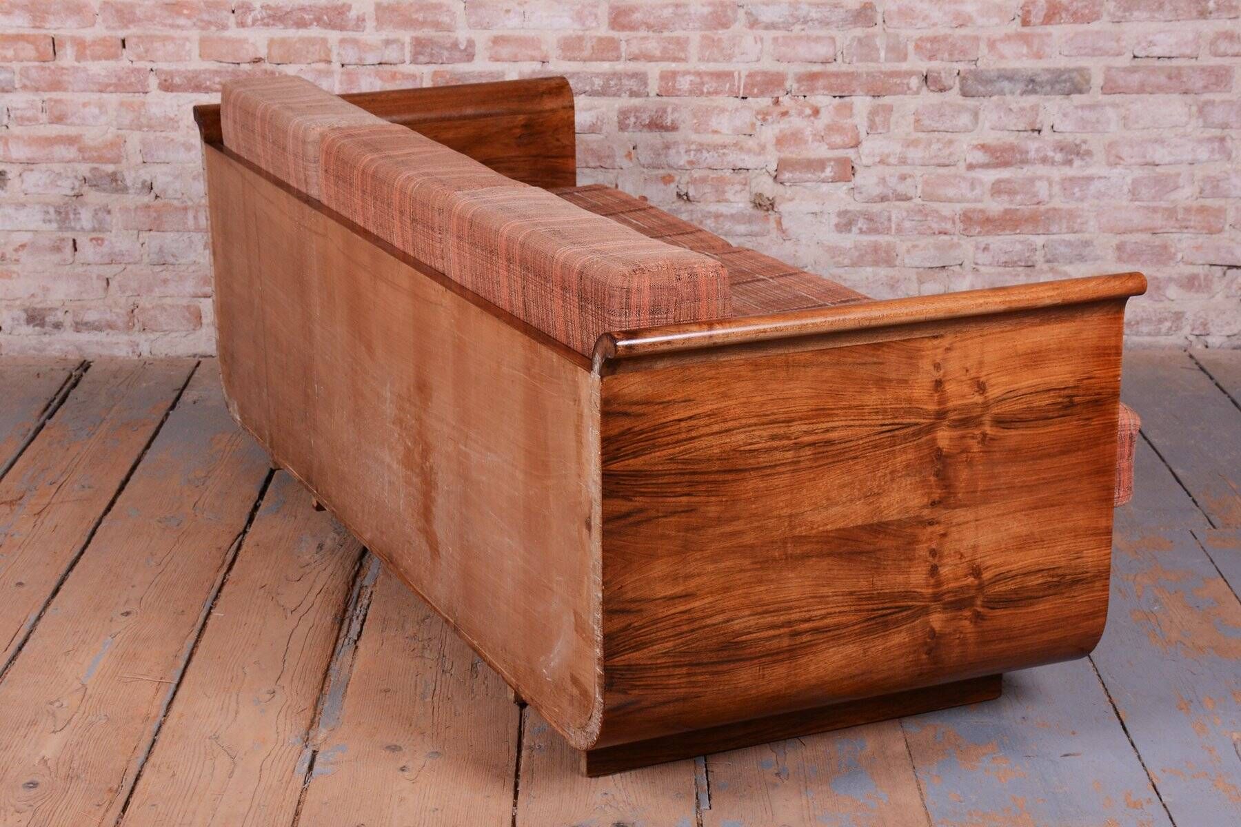 Art Deco Walnut Sofa by J. Halabala for Up Zavody, Czech, 1930s