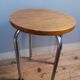 Tabouret 4 pieds tubulaire  assise bois strié, vintage