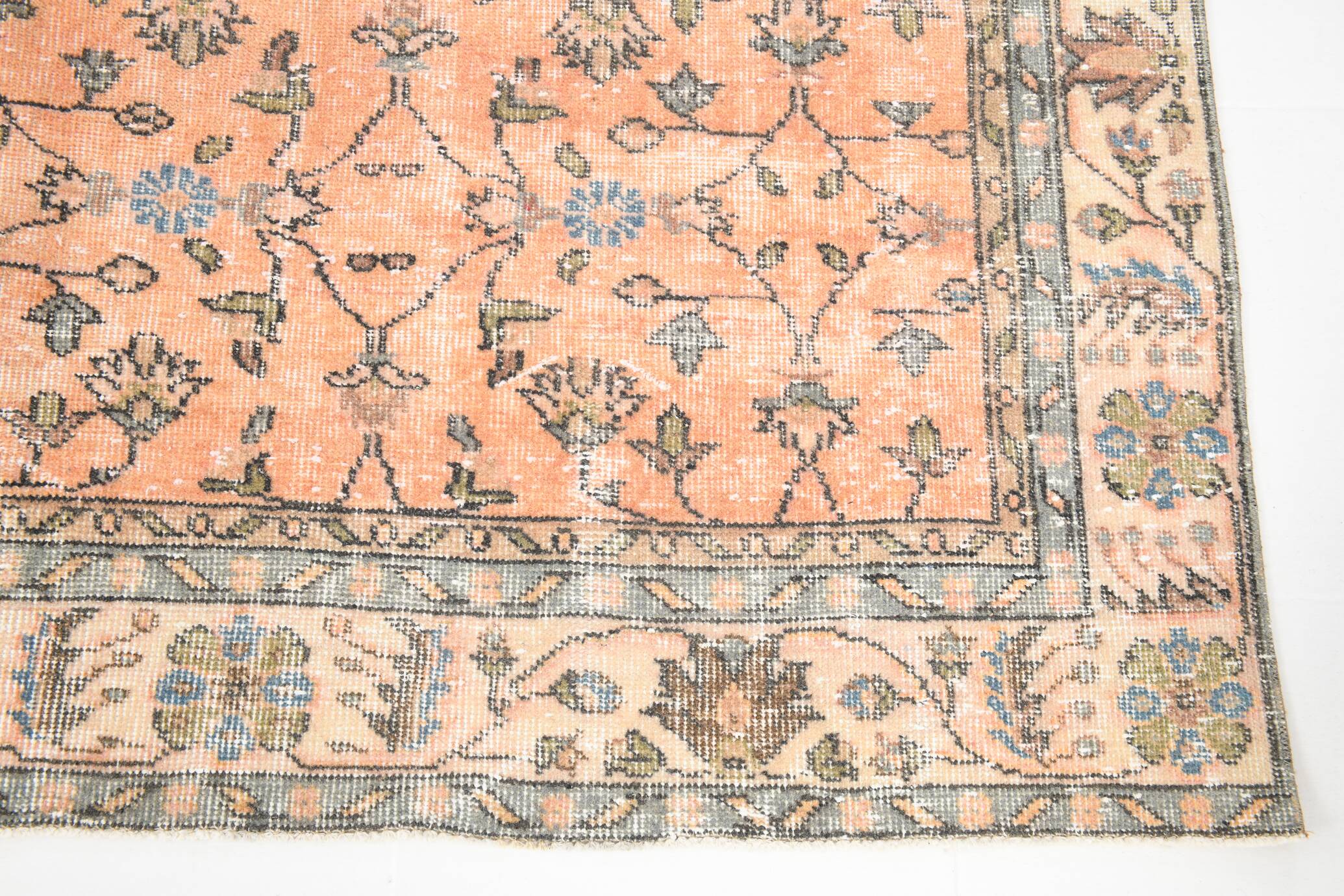 7x10 Soft Pastel Orange Handmade Floral Turkish Vintage Rug