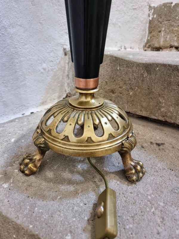 Lampe de table art déco vintage – cuivre, laiton et bakélite – abat-jour champignon – années 1920