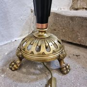 Lampe de table art déco vintage – cuivre, laiton et bakélite – abat-jour champignon – années 1920