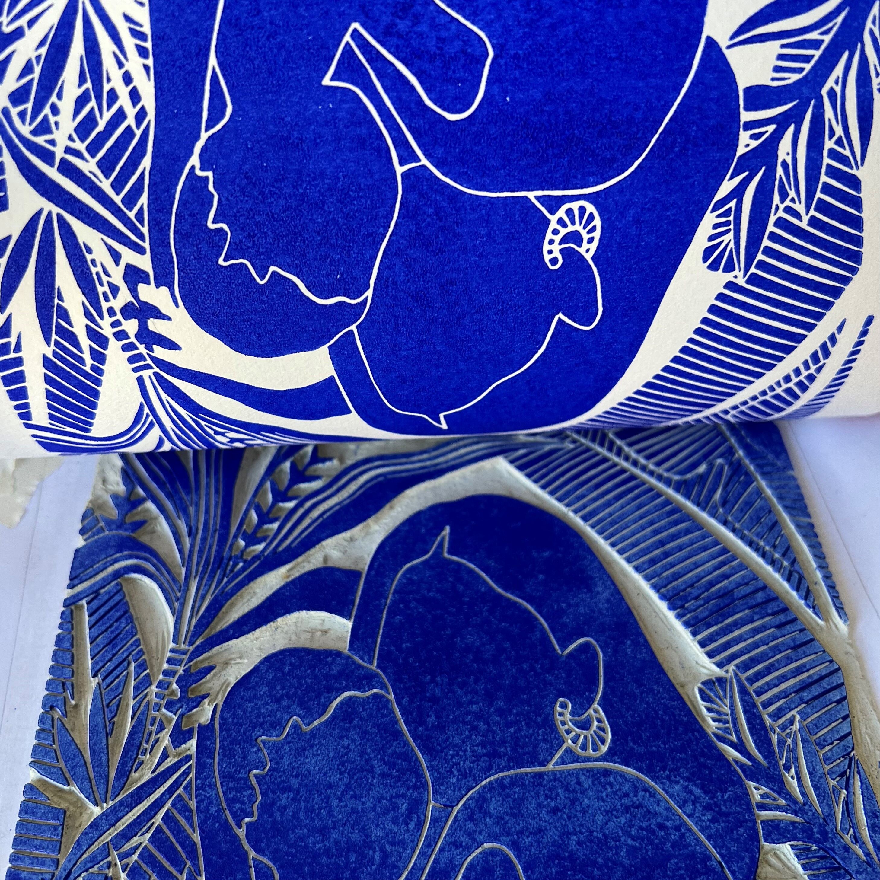 Original linocut, Woman with child