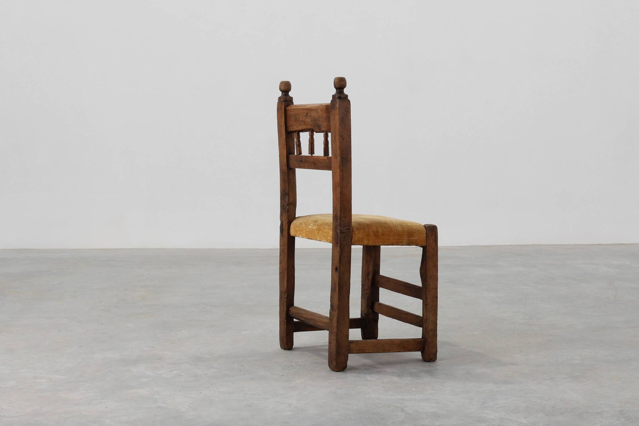 19th Century Spanish Hand-Carved oak Side Chair with Velour Seat