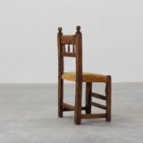 Chaise d'appoint espagnole en chêne sculpté et assise en velours, XIXe siècle