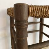 Country stool in wood and straw