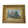 Oil painting Landscape village and castle ruins by J. Bénezet, 1904 60 x 49 cm