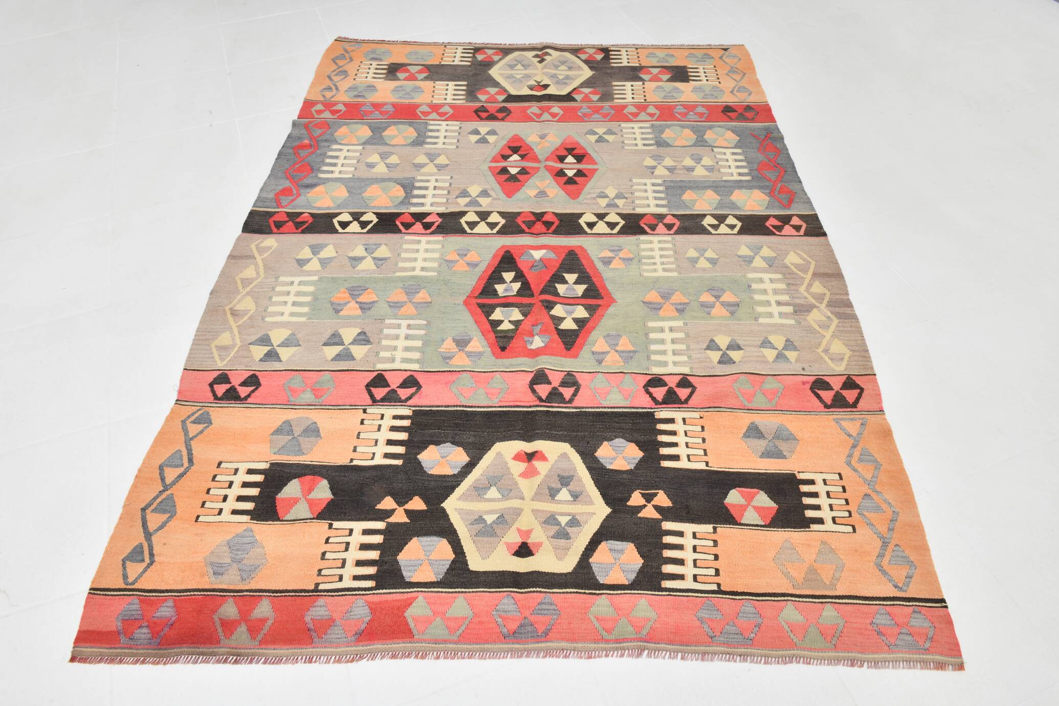 6x8 Kilim Multicolor Geometric Style Kilim Rug, 168x235 Cm