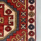 Vintage turkish runner 235x80 cm kazak rug, terracotta red, beige blue