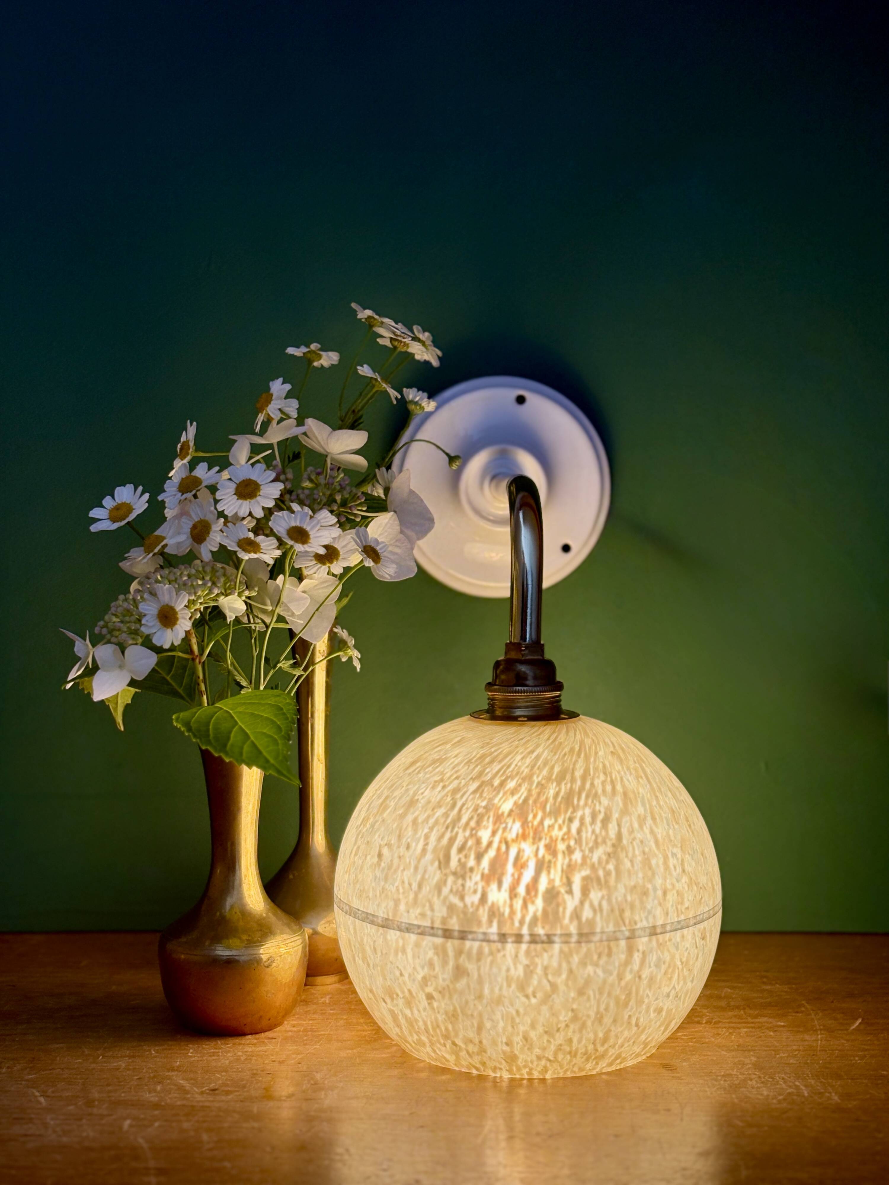 Vintage glass globe wall light in yellow and silver from Clichy.