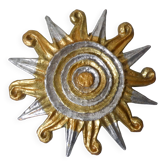 Vintage Gold and Silver Sun Relief Wall Sculpture