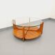 Vintage round coffee table with 2 tops by Hugues Poignant, in teak and glass
