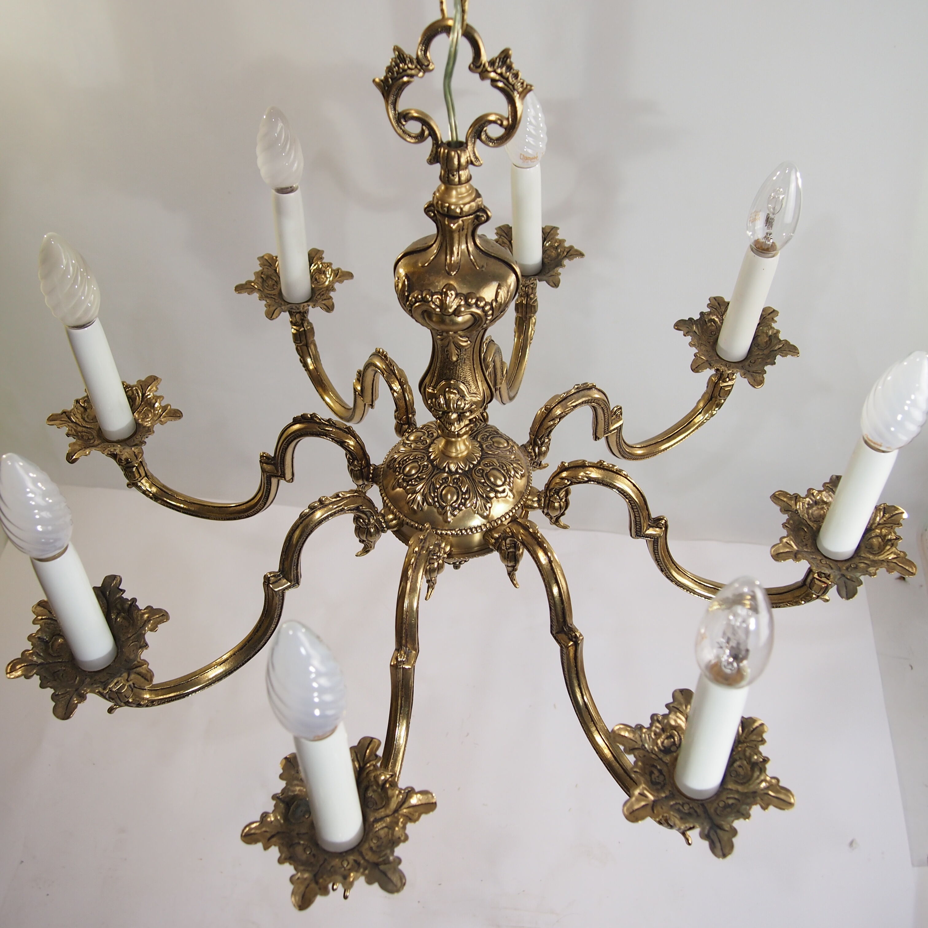Eight-branched bronze vintage chandelier
