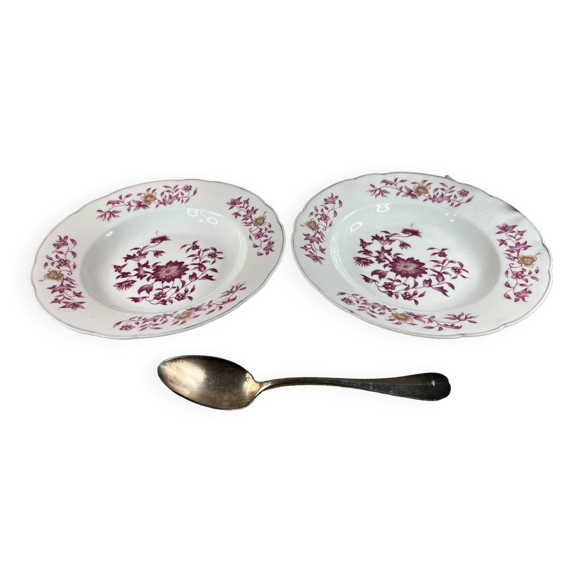 2 Christofle soup plates by Bernardaud Limoges
