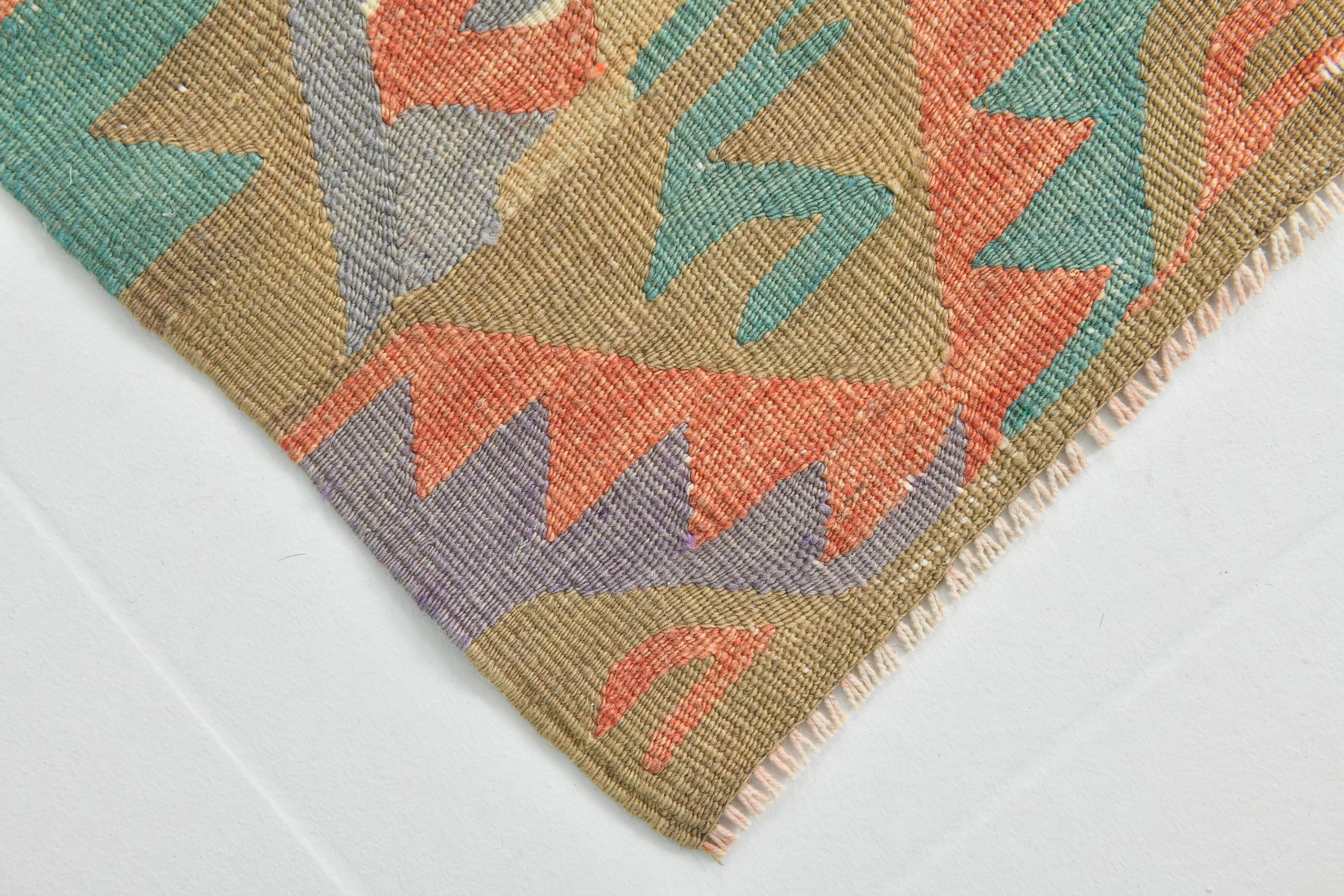 5x9 Green Red Tribal Handmade Kilim Rug, 163x290Cm