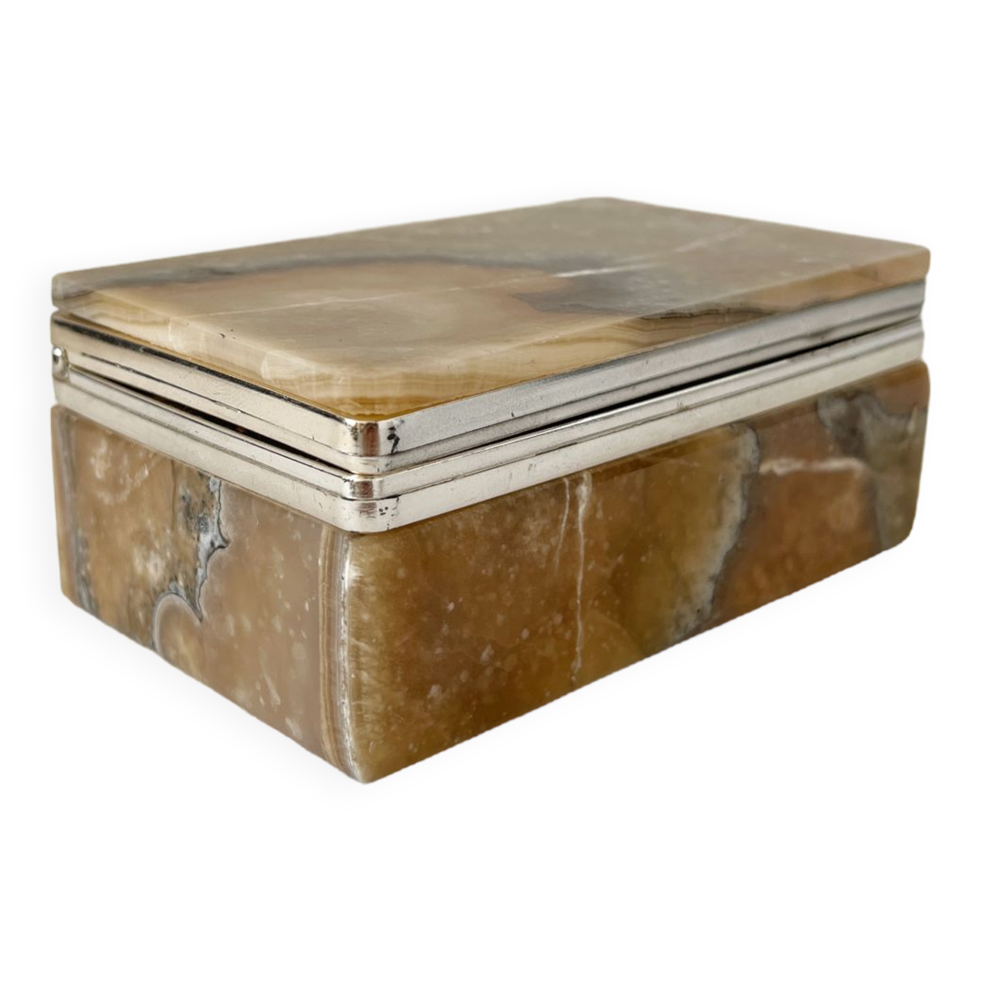 Vintage 60s rectangular onyx alabaster jewelry box