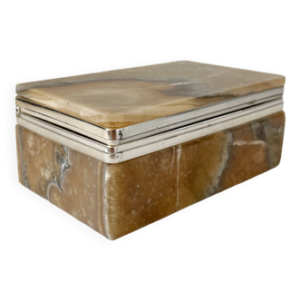 Vintage 60s rectangular onyx alabaster jewelry box