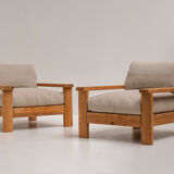 Minimalistic Mid-century Modern Lounge Chairs in Natural Wood, Italy, 1970s
