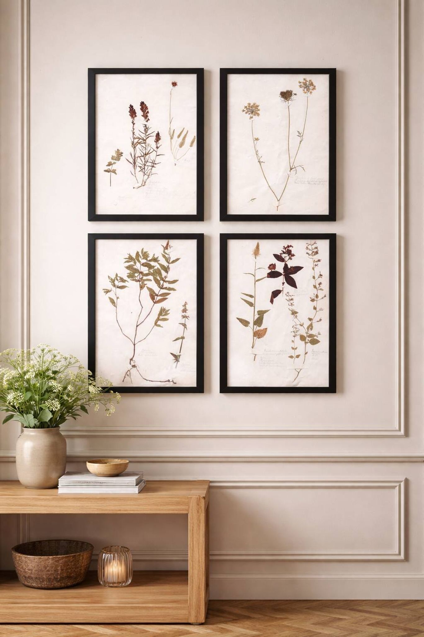 Herbiers anciens encadrés, lot de 4