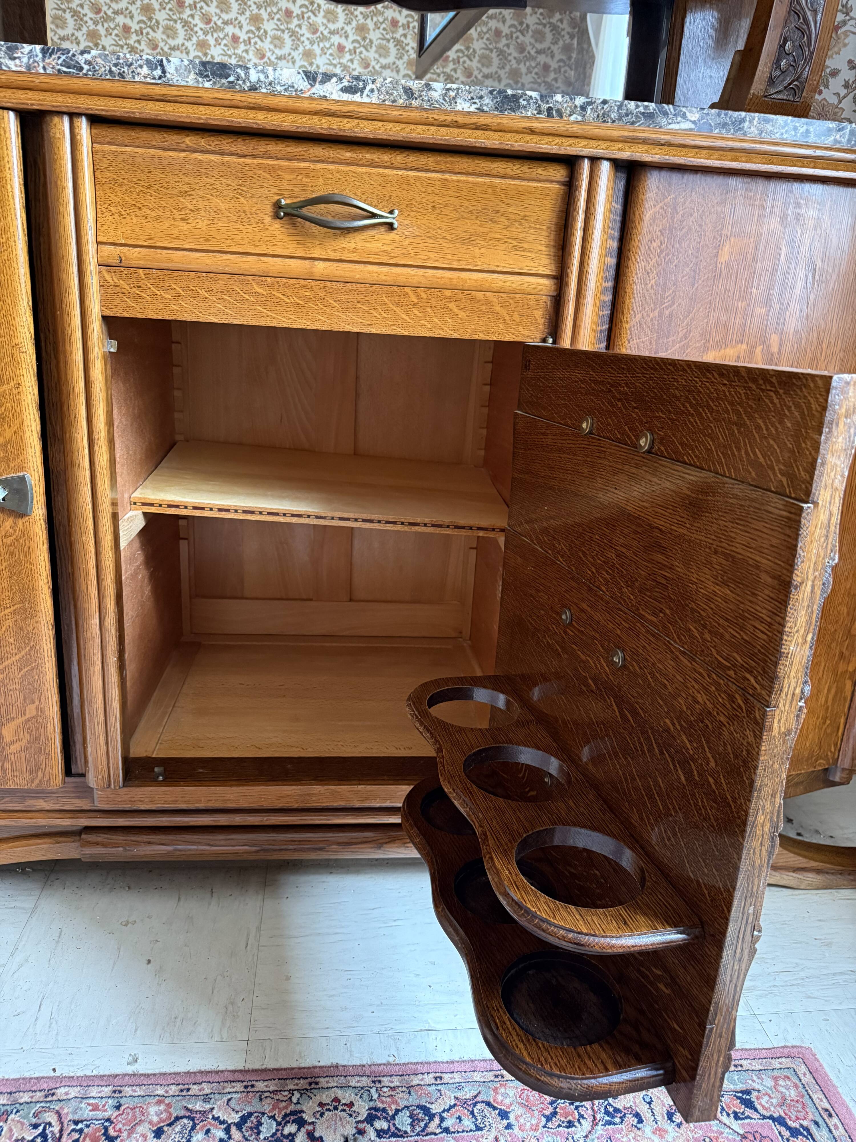 Buffet sideboard solid wood marble stone