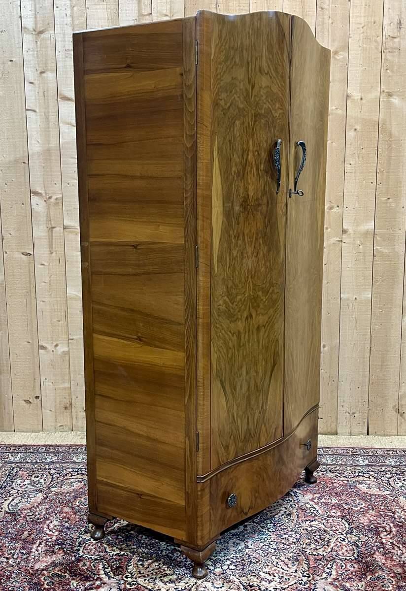 1950s English walnut bedroom wardrobe