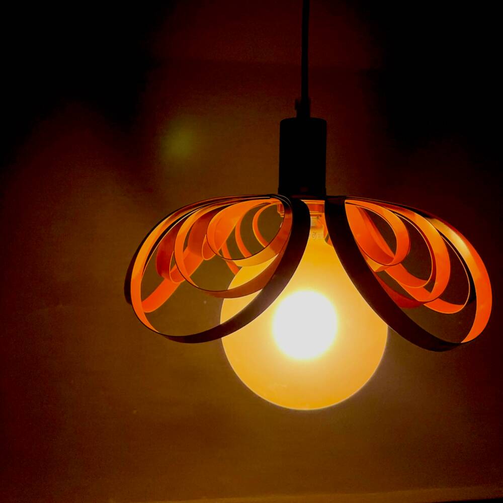 French modern orange metal ribbon lamp