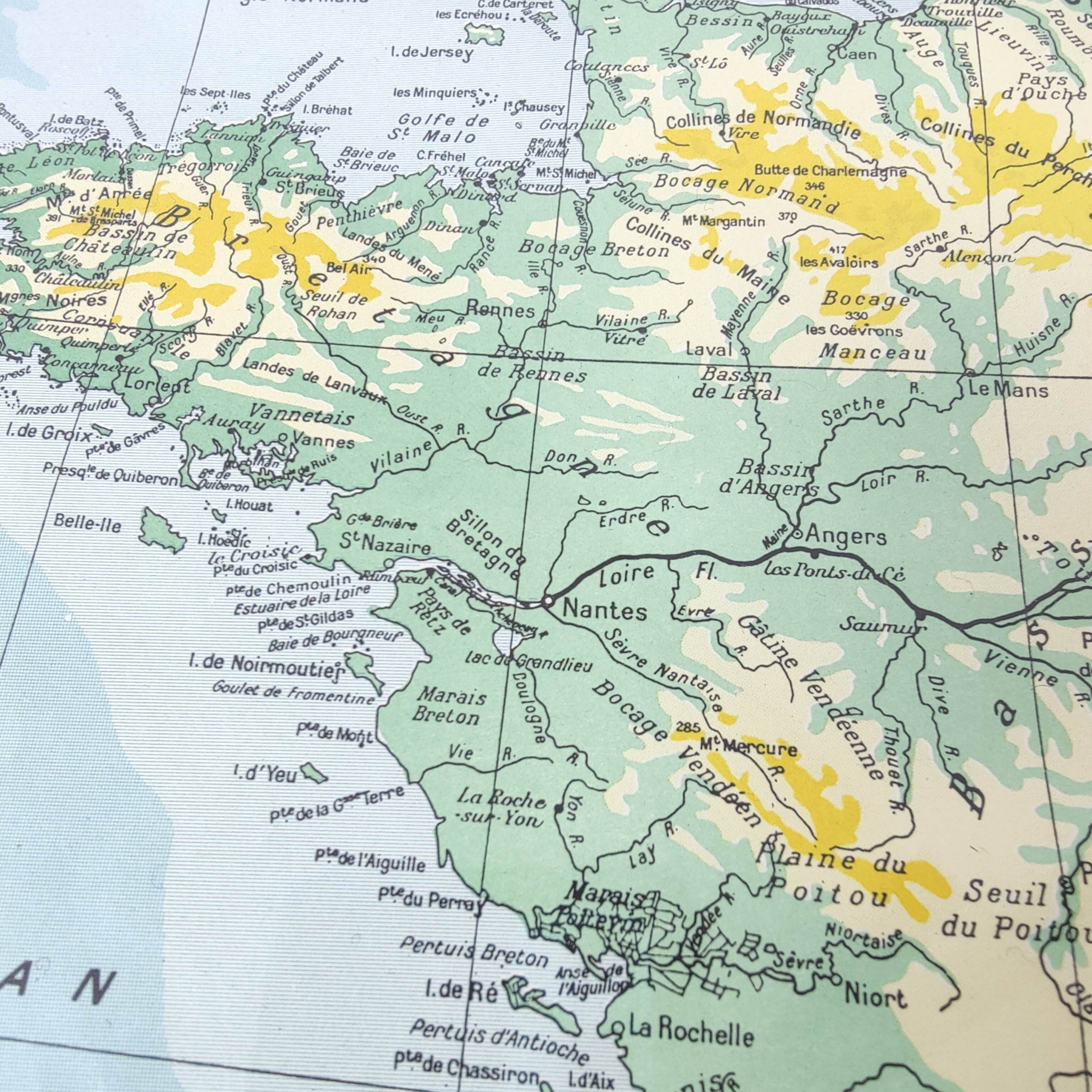 Old map of France from 1950 43x43cm