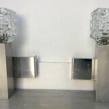 Pair of space age cubist wall lamps in brushed aluminum - design 1970