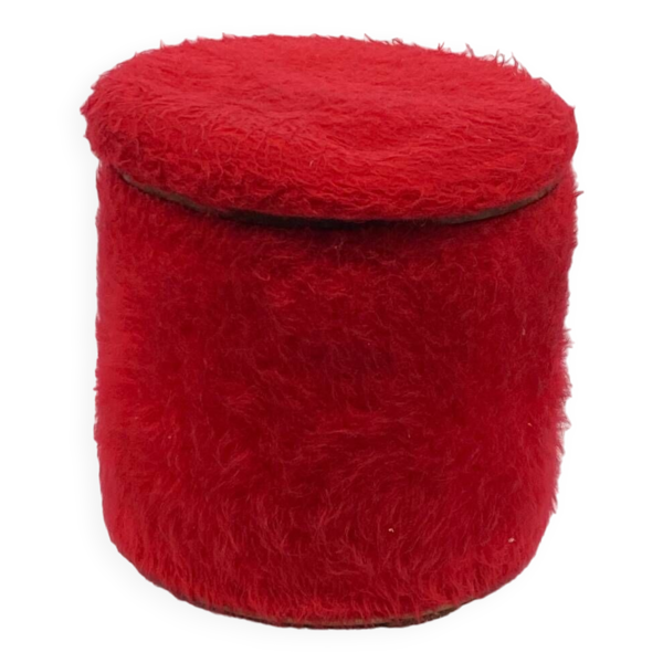 Pouf moumoute rouge vintage Pelfran