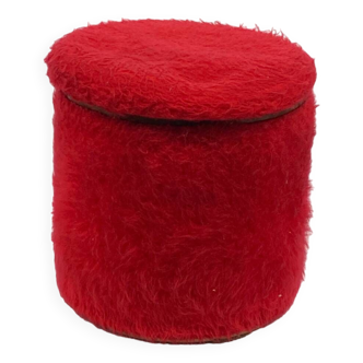 Pouf moumoute rouge vintage Pelfran