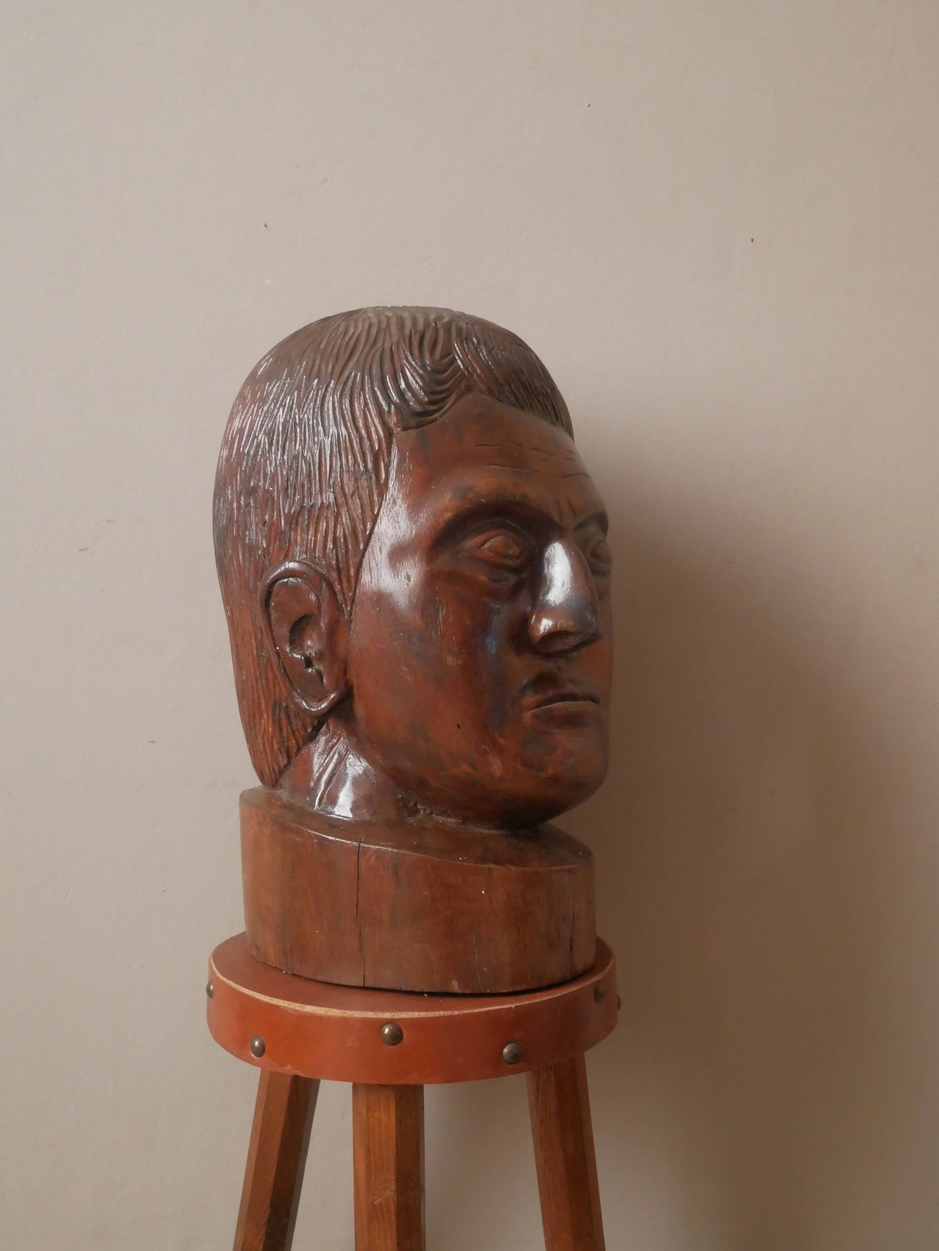 Kanak head wooden sculpture New Caledonia handmade object tribal ethnic marotte face