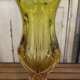 Bohemian glass vase by Joseph Hospodska in pink and yellow