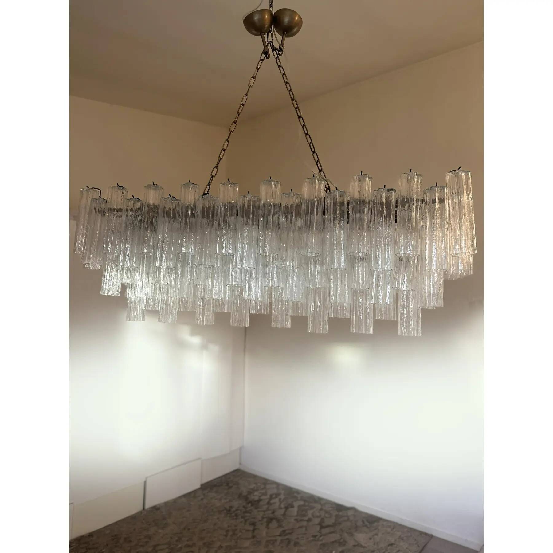 Contemporary Luxury Rectangular "Tronchi" Murano Glass Burnished Chandelier