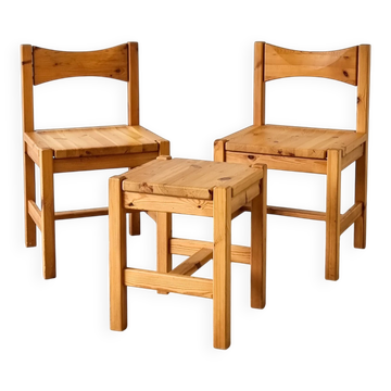 Ilmari Tapiovaara "Hongisto" Pine Wood Dining Chairs and Stool