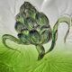 4 hand-decorated earthenware plates with vegetable and green leaf designs.
